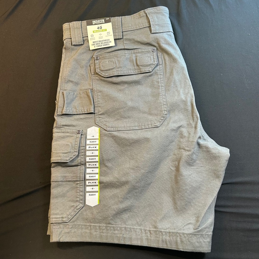 NWT Duluth Flex Fire Hose Canvas Cargo 9" Shorts Men's 40 Relaxed Fit Gray